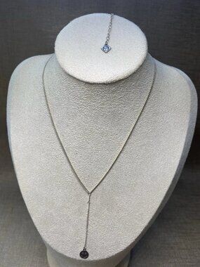 Sterling Silver Smiley Face Lariat Necklace 16” Signed Minimalist Chain